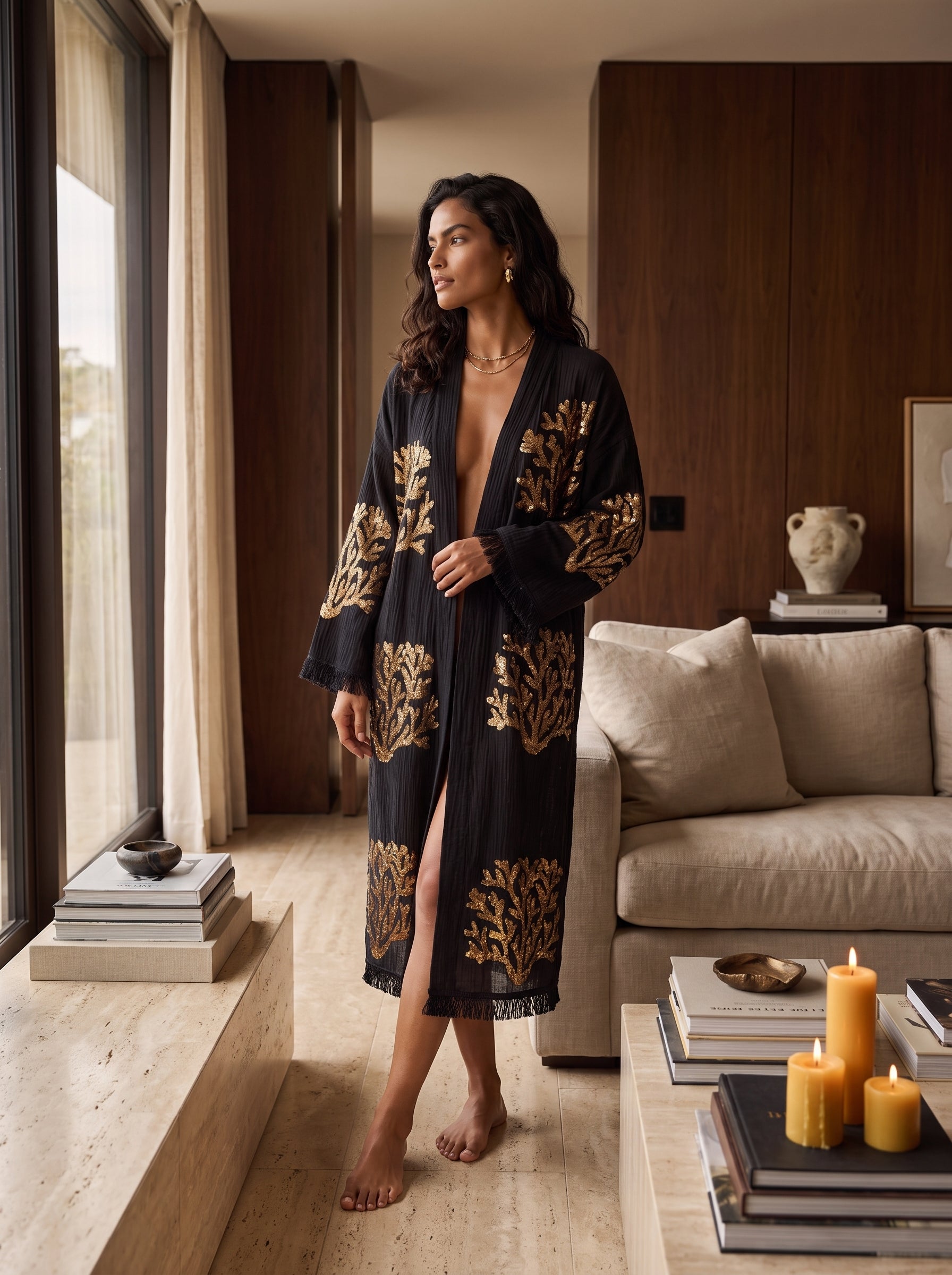 Black Ethereal Coral Kimono