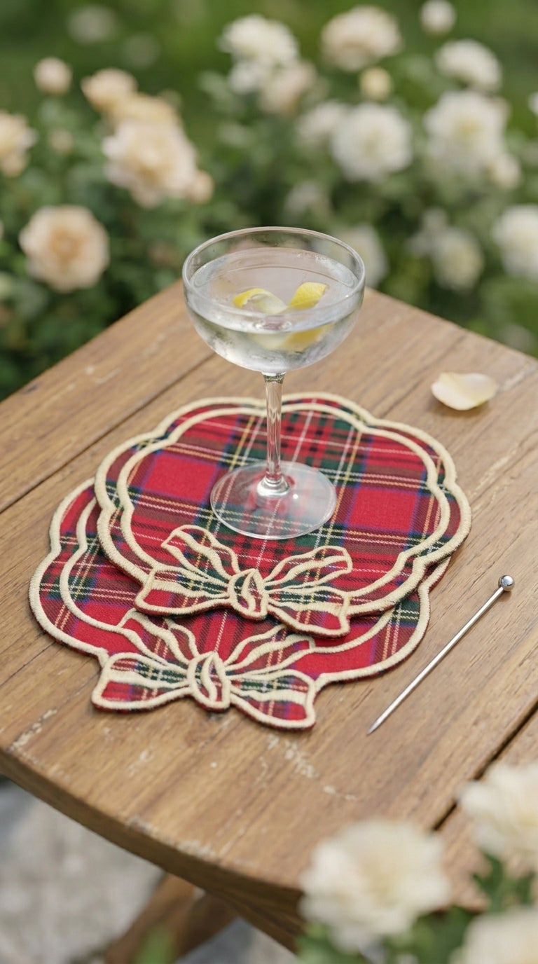 Tartan Rouge Bow Kokteyl Peçetesi
