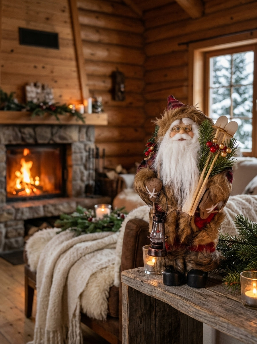 Alpine Santa Kayaklı ve Fenerli Dekoratif Yılbaşı Noel Baba Figürü - 30 CM