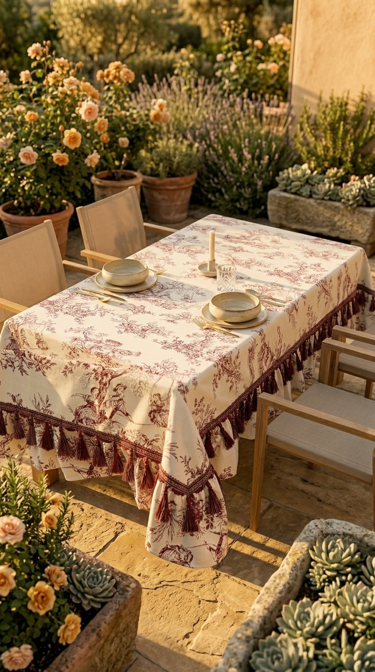 Toilea Burgundy Ruffle Masa Örtüsü