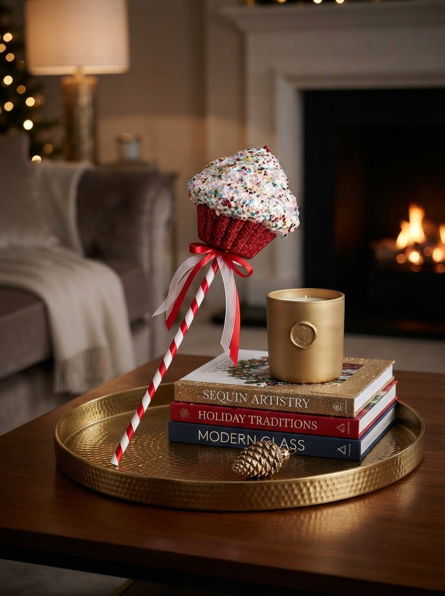 Candyland Cupcake Kırmızı-Beyaz Yılbaşı Ağaç Süsü