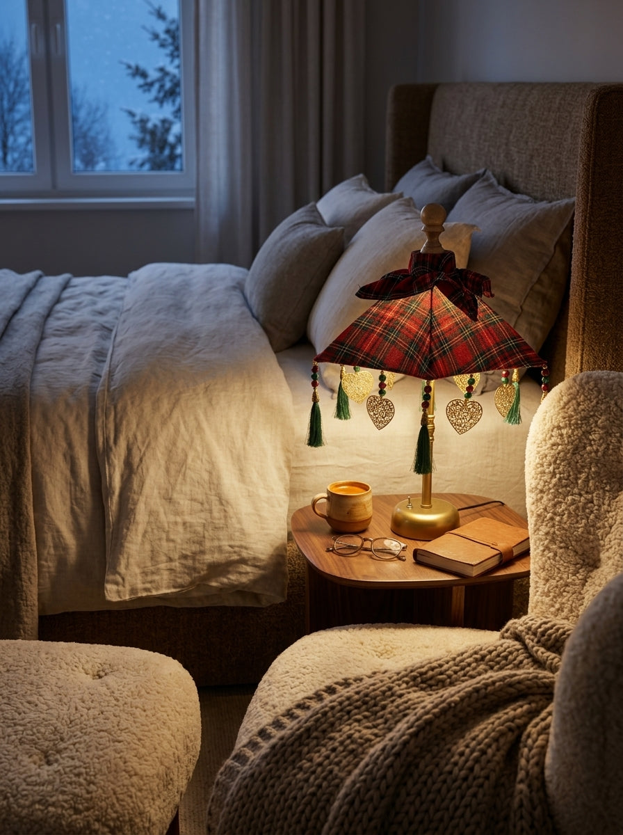 Tartan Christmas Işıklı Mini Bali Şemsiyesi