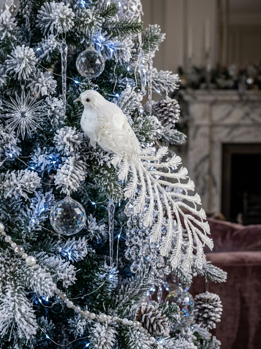 White Swan Glitter Uzun Kuyruklu Klipsli Yılbaşı Kuşu