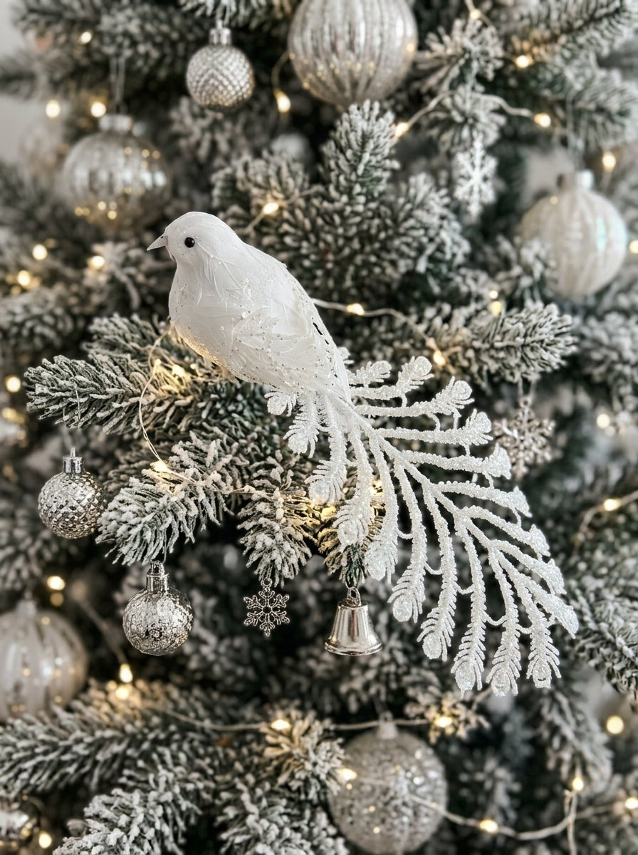 White Swan Glitter Uzun Kuyruklu Klipsli Yılbaşı Kuşu
