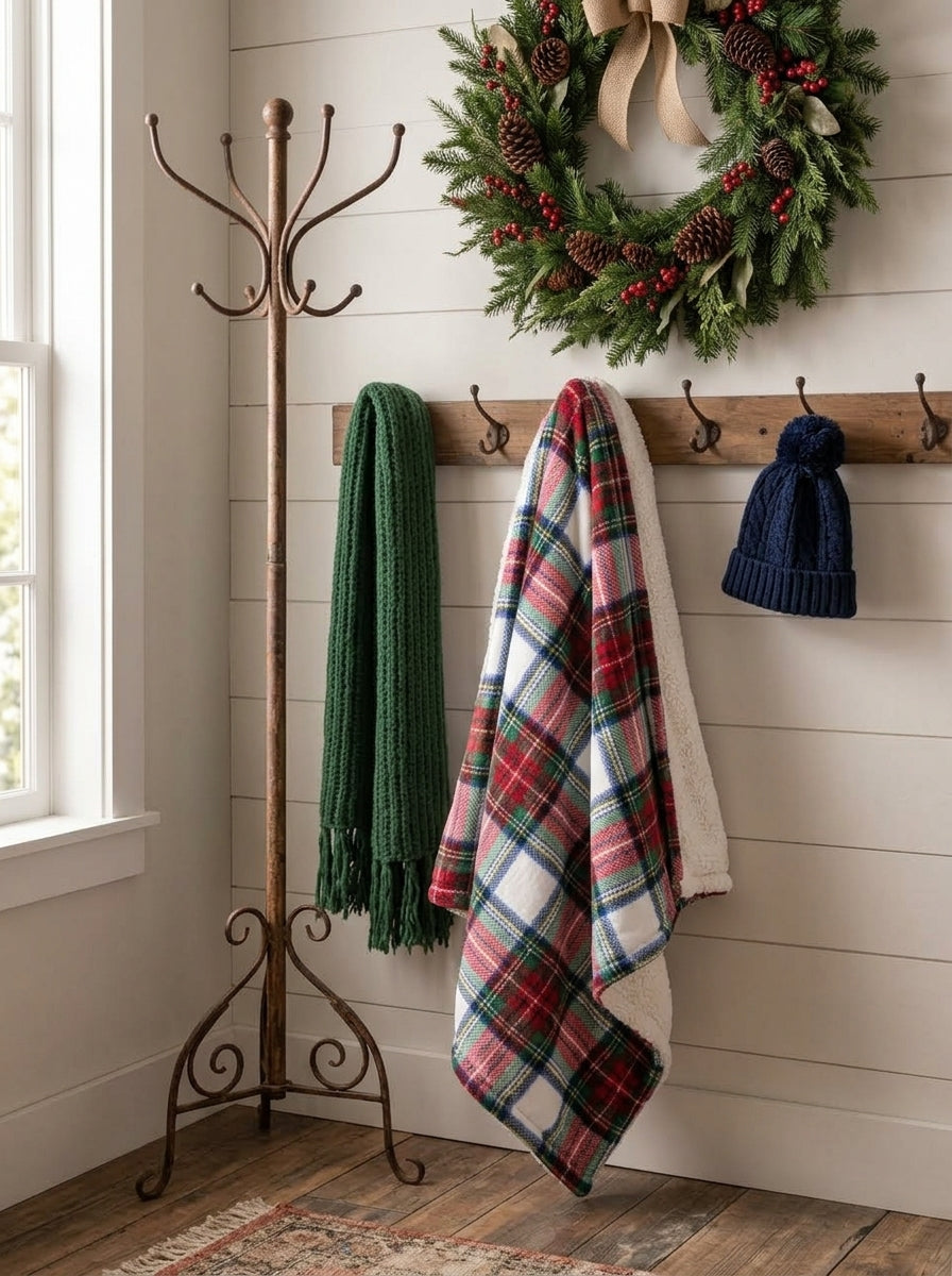 Winter Plaid Kürk Dokulu Çift Katmanlı Battaniye