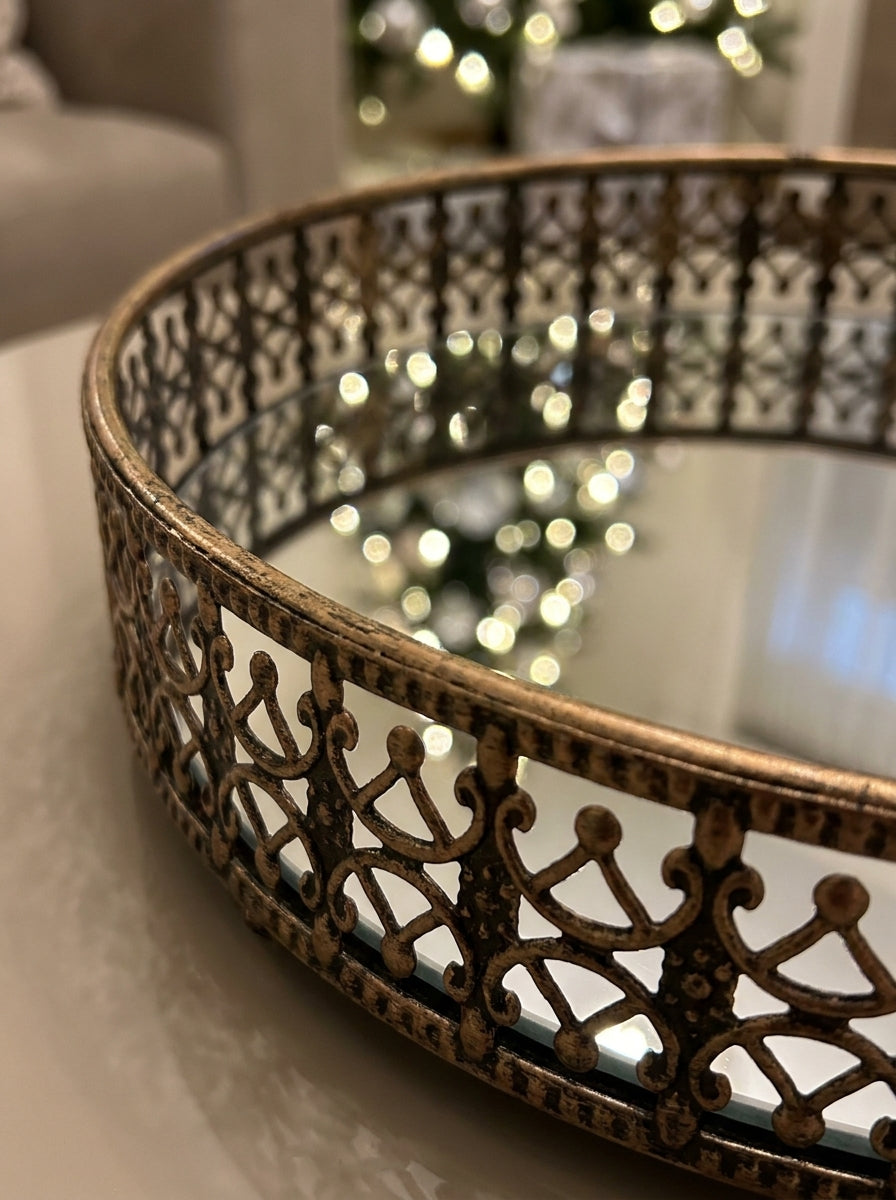 Bronze Mirror Dekoratif Aynalı Tepsi
