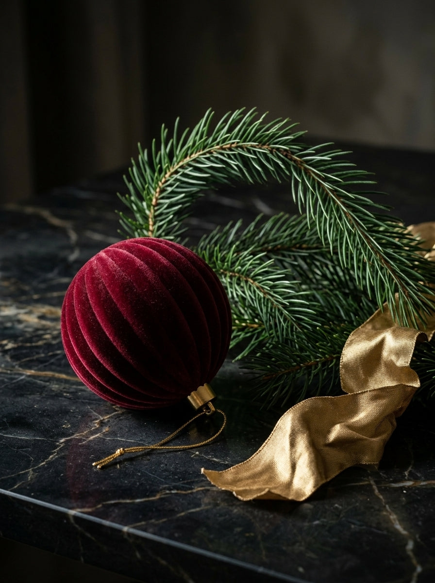 Burgundy Velvet Kadife Yılbaşı Ağacı Süsü - 10 cm