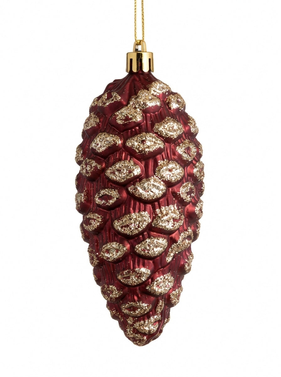 Burgundy Pine – Bordo Gold Işıltılı Kozalak Yılbaşı Ağacı Süsü - 13 CM