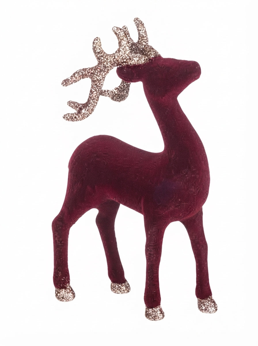 Burgundy Velvet Reindeer Dekoratif Yılbaşı Geyiği