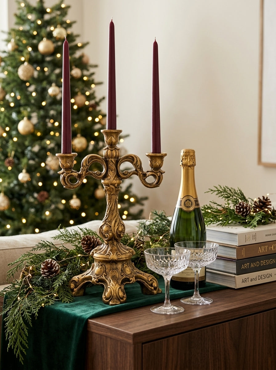 Royal Christmas El Yapımı Üçlü Gold Şamdan