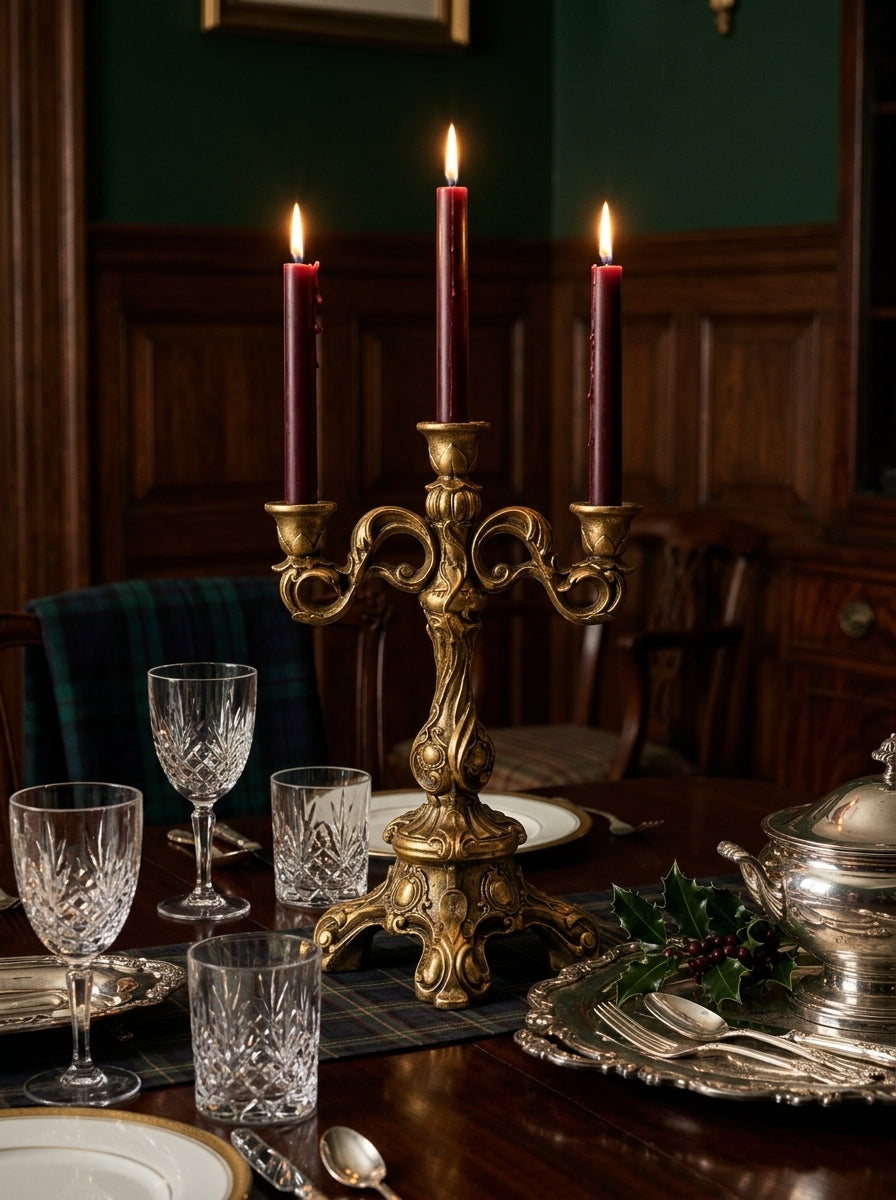 Royal Christmas El Yapımı Üçlü Gold Şamdan