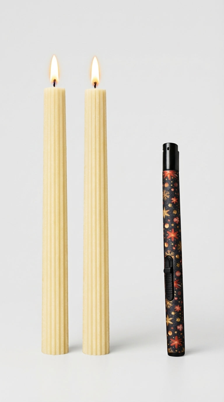 Yıldız Desenli Mum Çakmağı & İkili Vanilya Mum Seti