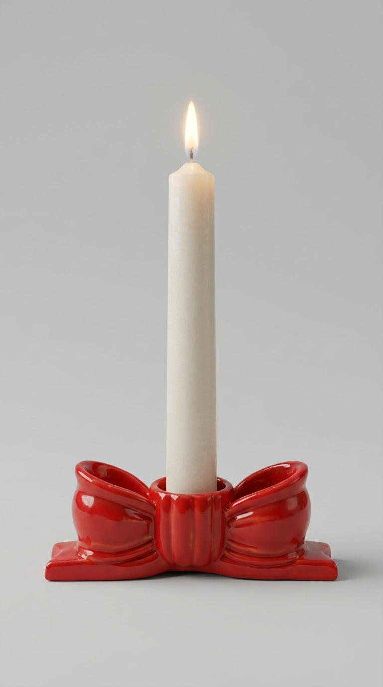 Kırmızı Kurdele Şamdan Mumluk