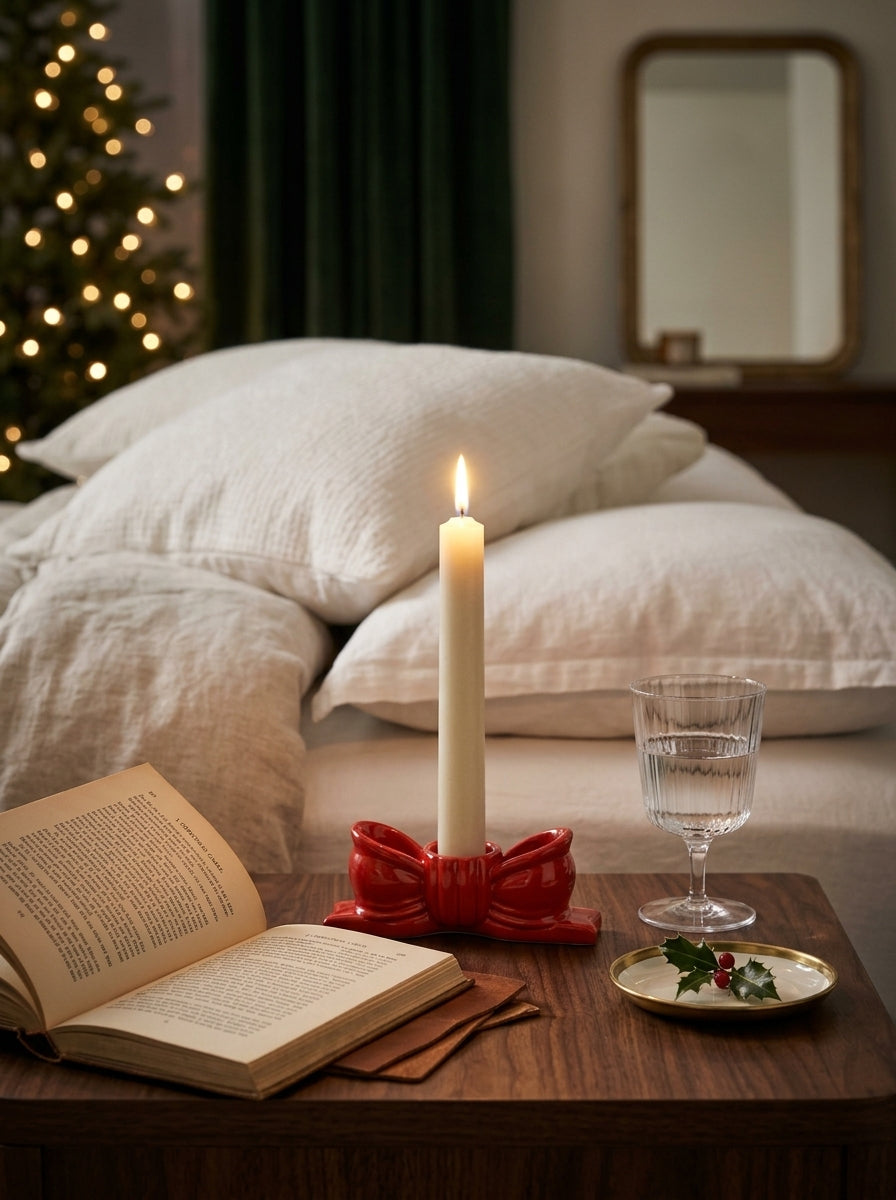 Red Ribbon Candlestick Candle Holder