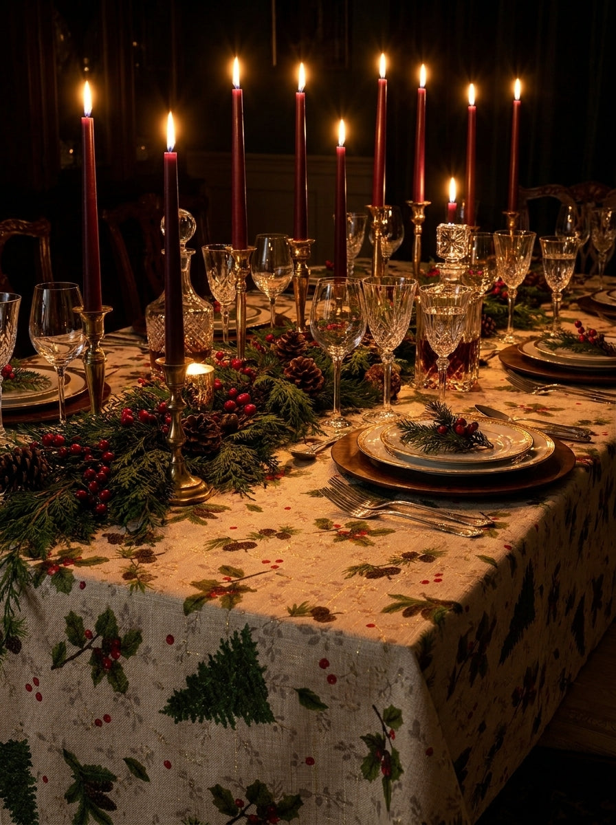 Christmas Forest Gold Dekoratif Yılbaşı Masa Örtüsü