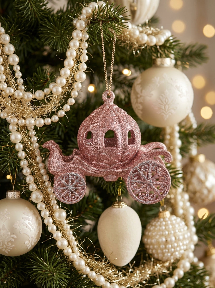 Pembe Glitter Balkabağı Araba Yılbaşı Ağaç Süsü