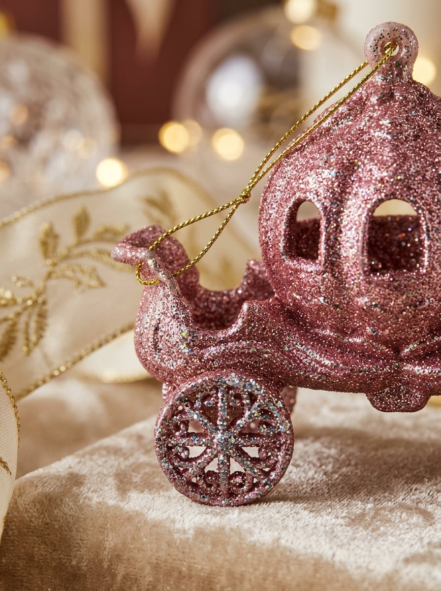 Pembe Glitter Balkabağı Araba Yılbaşı Ağaç Süsü