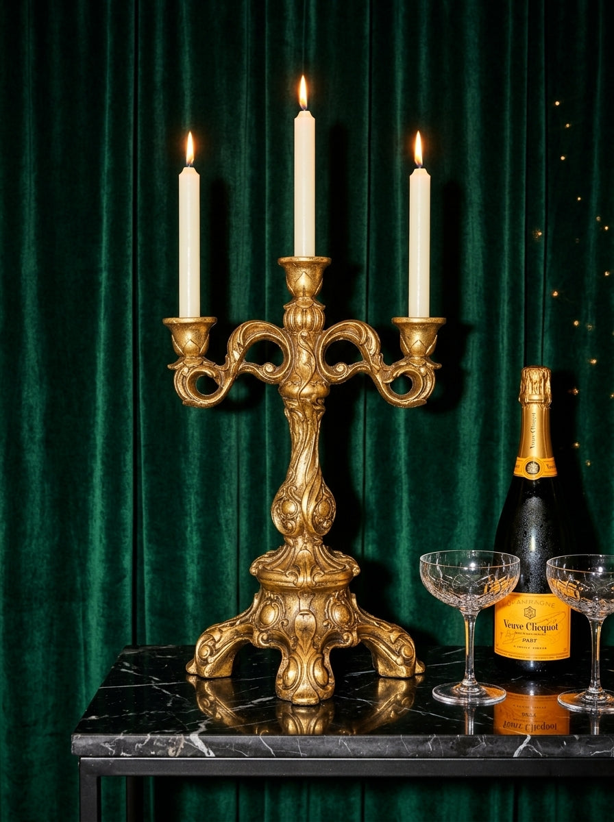 Royal Christmas El Yapımı Üçlü Gold Şamdan