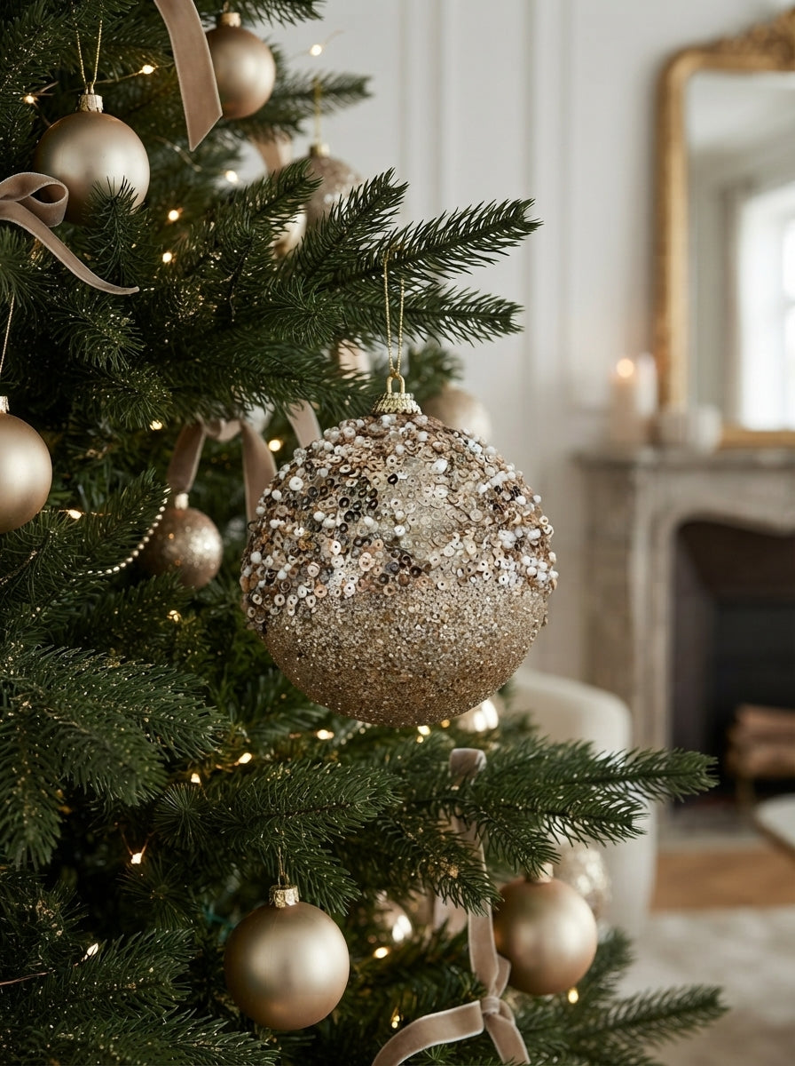 Champagne Pearl Işıltılı Yılbaşı Ağaç Süsü - 10 CM