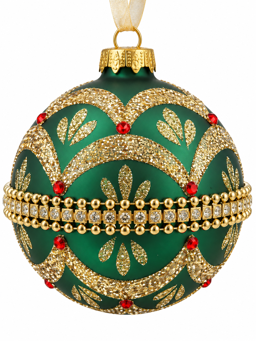 Emerald Royale Zümrüt Yeşili Altın İşlemeli Cam Yılbaşı Ağaç Süsü – 10 CM