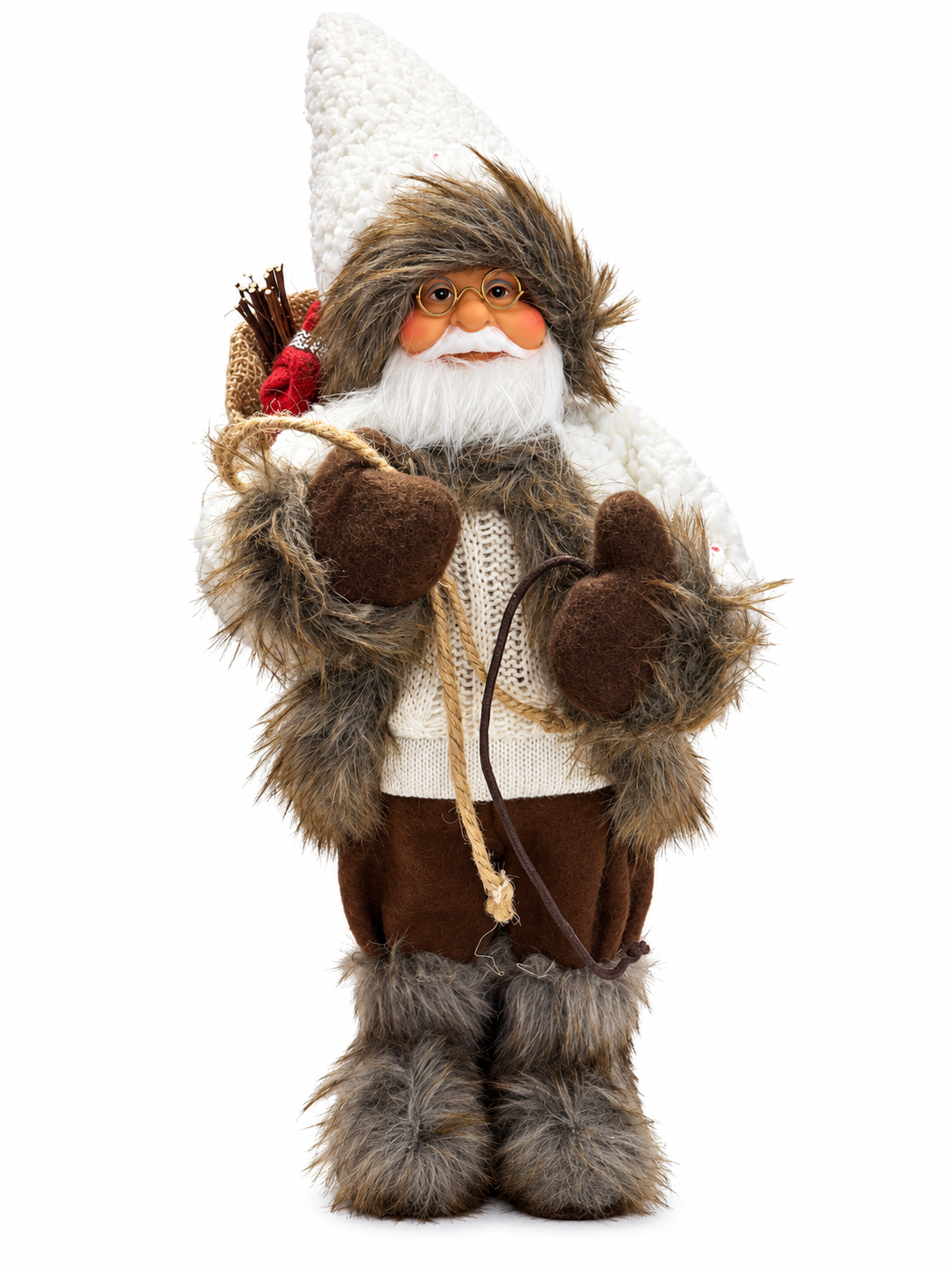 Kış Rüyası – Beyaz Örgülü Nostaljik Noel Baba Dekoratif Figür - 32 CM