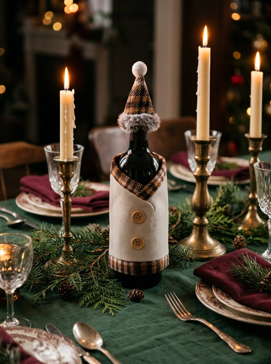 Santa's Bottle Dress Cream Plaid Christmas Bottle Ornament – 13 CM x 19 CM