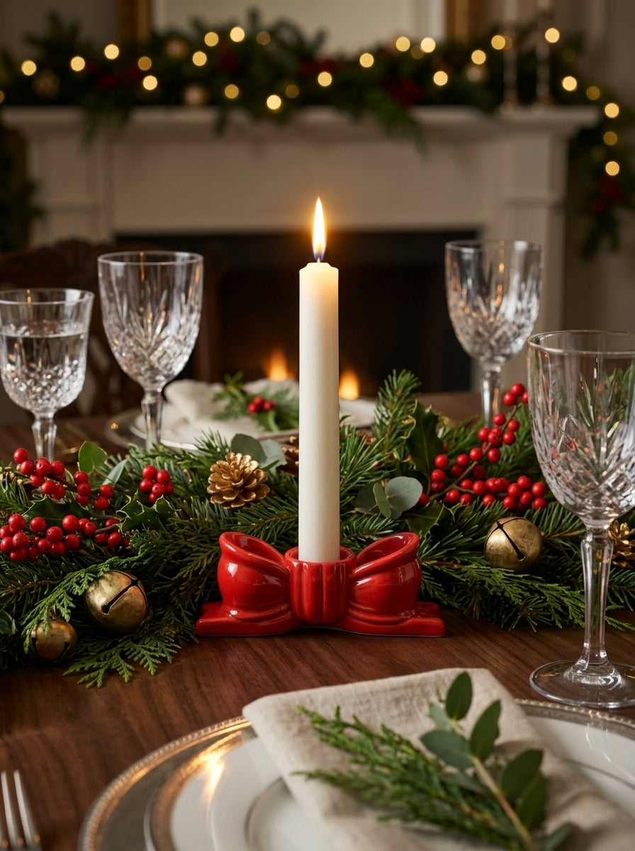 Red Ribbon Candlestick Candle Holder