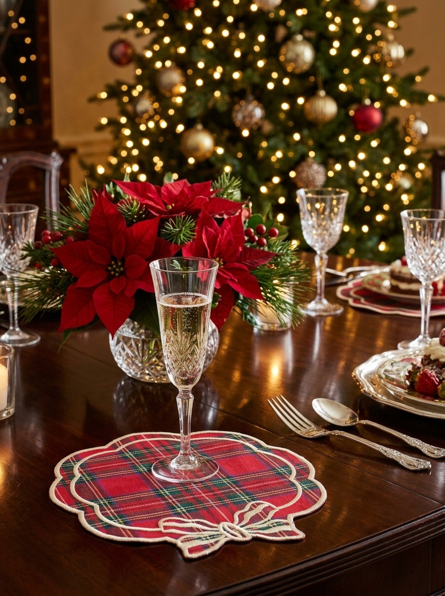 Tartan Rouge Bow Cocktail Napkin