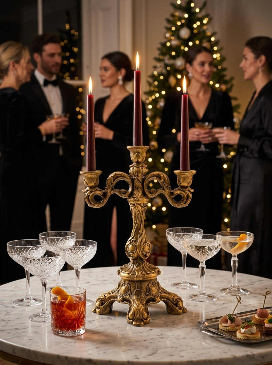 Royal Christmas El Yapımı Üçlü Gold Şamdan