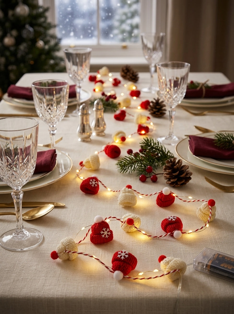 Cozy Christmas 20 LED Örgü Şapkalı Dekoratif Işık Zinciri