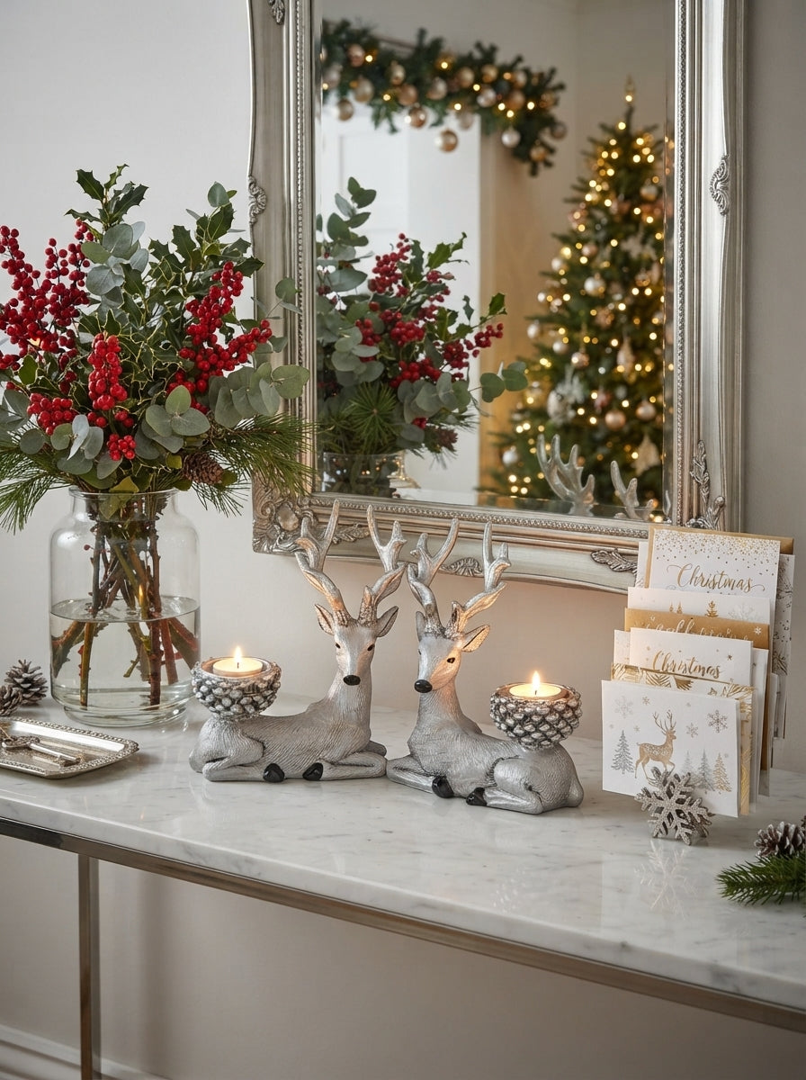 Noelle Geyik İkili Tea Light Seti – Silver