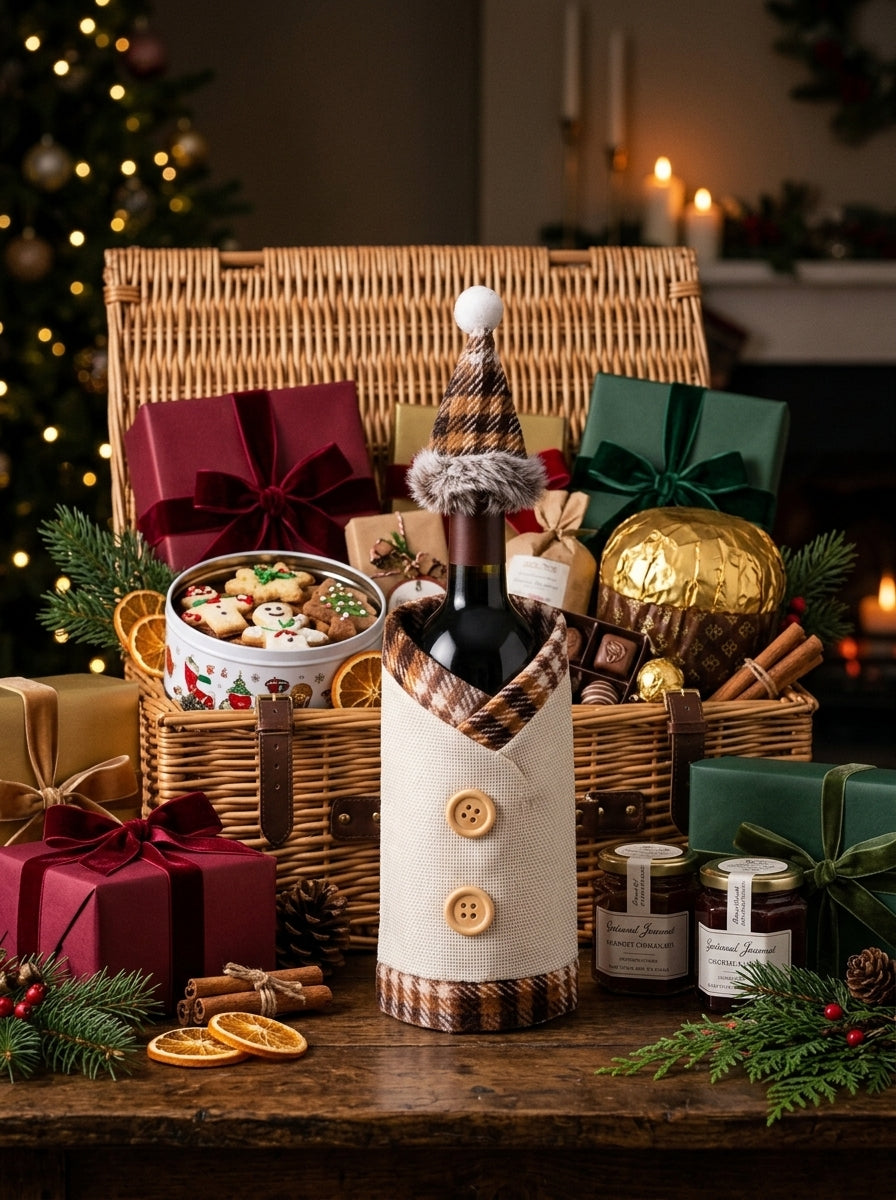 Santa's Bottle Dress Cream Plaid Christmas Bottle Ornament – 13 CM x 19 CM
