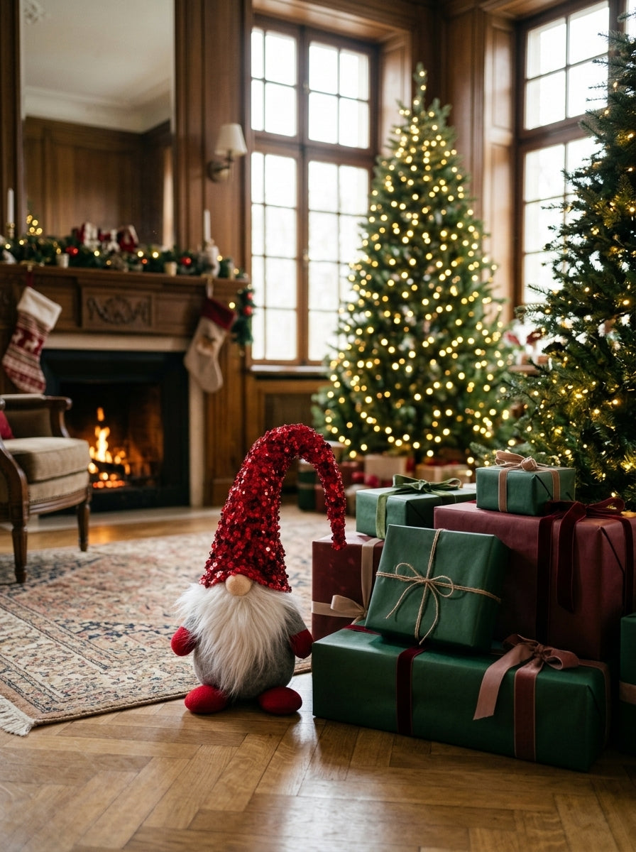 Christmas Gnome Kırmızı Payet Şapkalı Dekoratif Yılbaşı Figürü - 42 CM