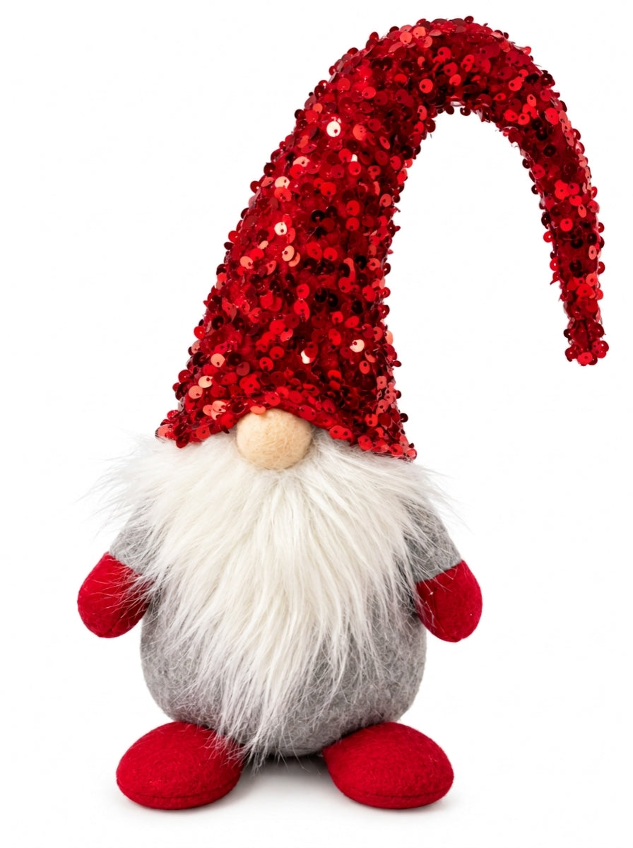 Christmas Gnome Kırmızı Payet Şapkalı Dekoratif Yılbaşı Figürü - 42 CM