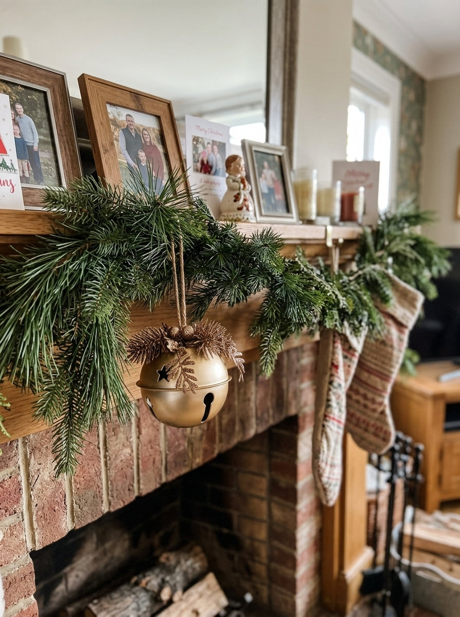 Nordic Christmas Bell Gold – Işıltılı Çam Dallı Yılbaşı Çanı