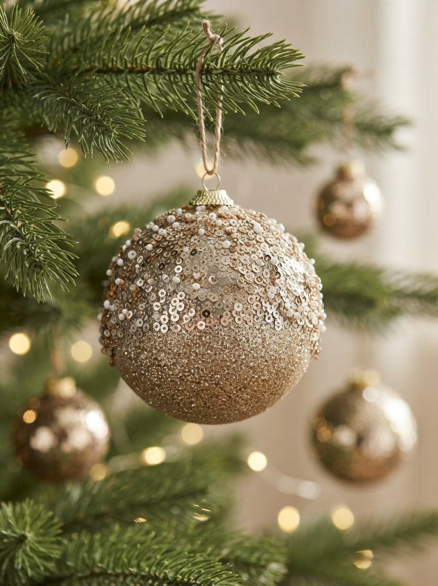 Champagne Pearl Işıltılı Yılbaşı Ağaç Süsü - 10 CM