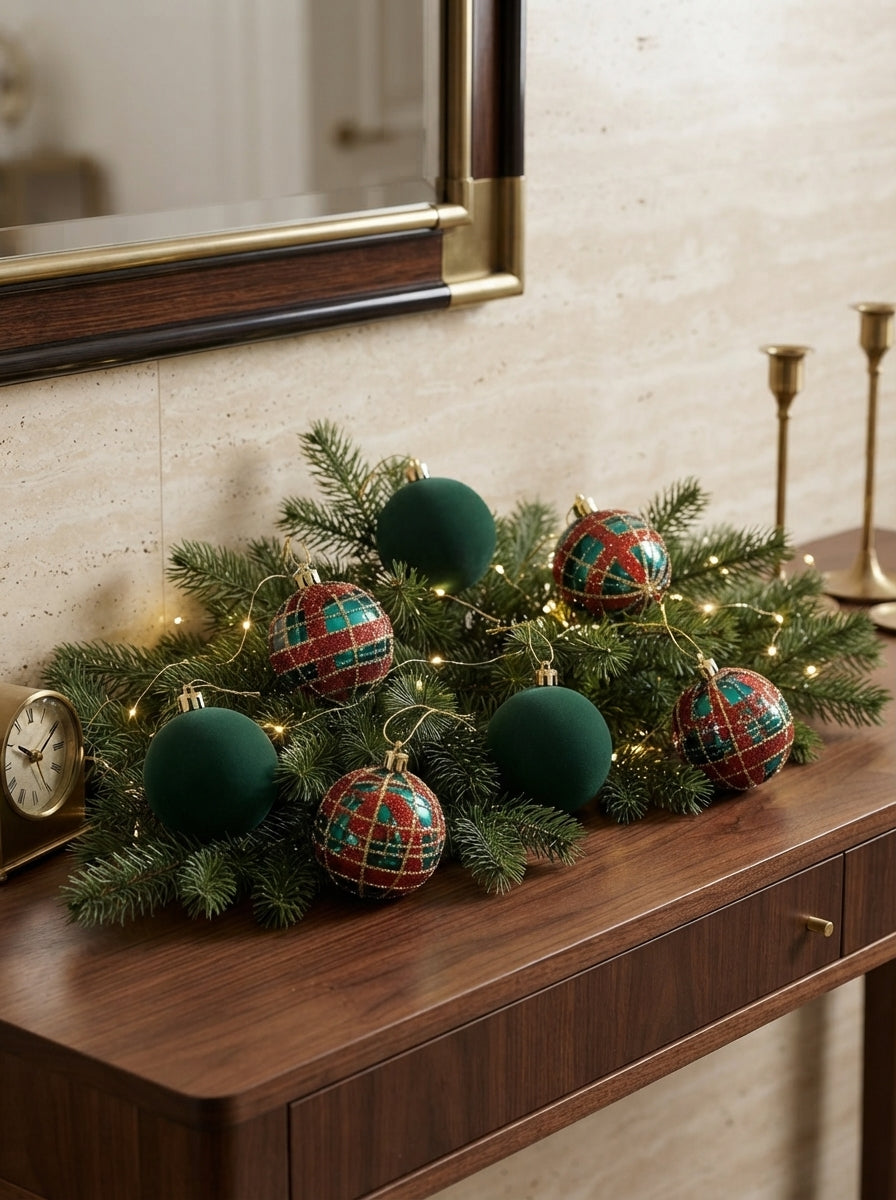 Tartan Velvet 6'lı Yılbaşı Ağaç Süsü Seti 8 CM