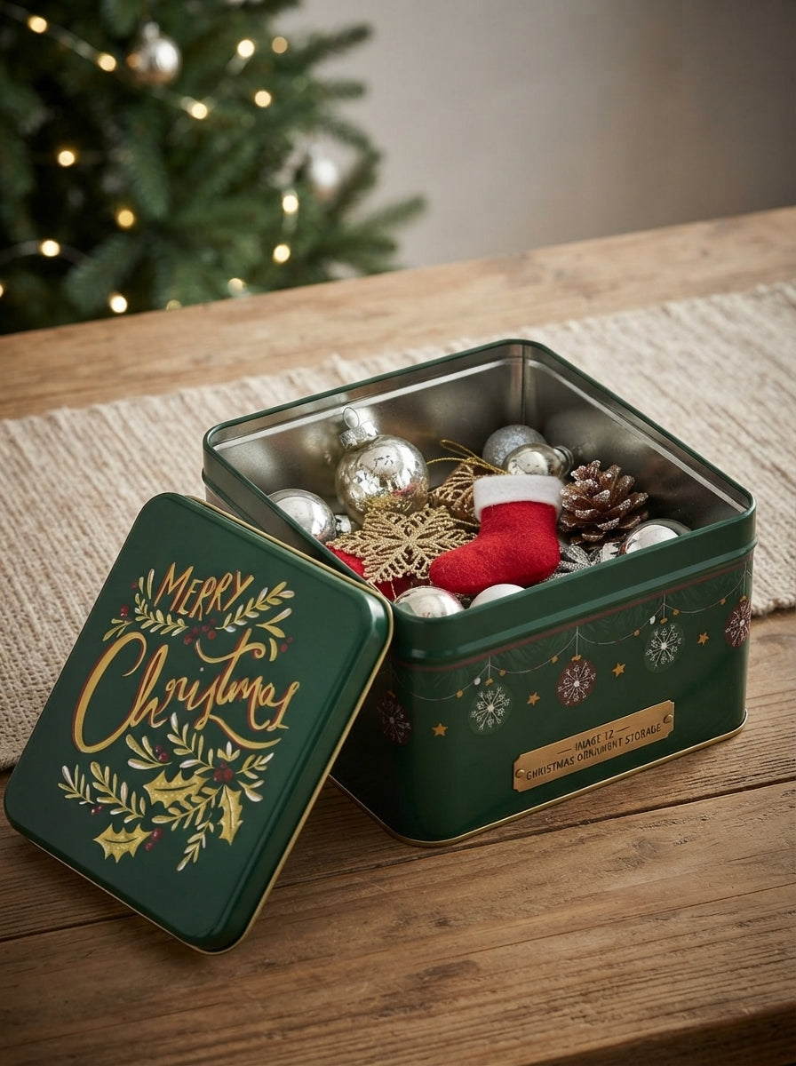 Merry Christmas Green Metal HediyenSaklama Kutusu