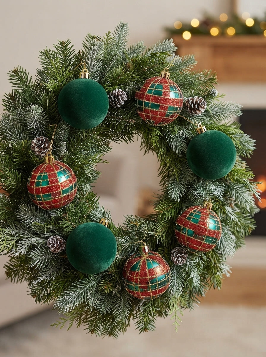 Tartan Velvet 6'lı Yılbaşı Ağaç Süsü Seti 8 CM