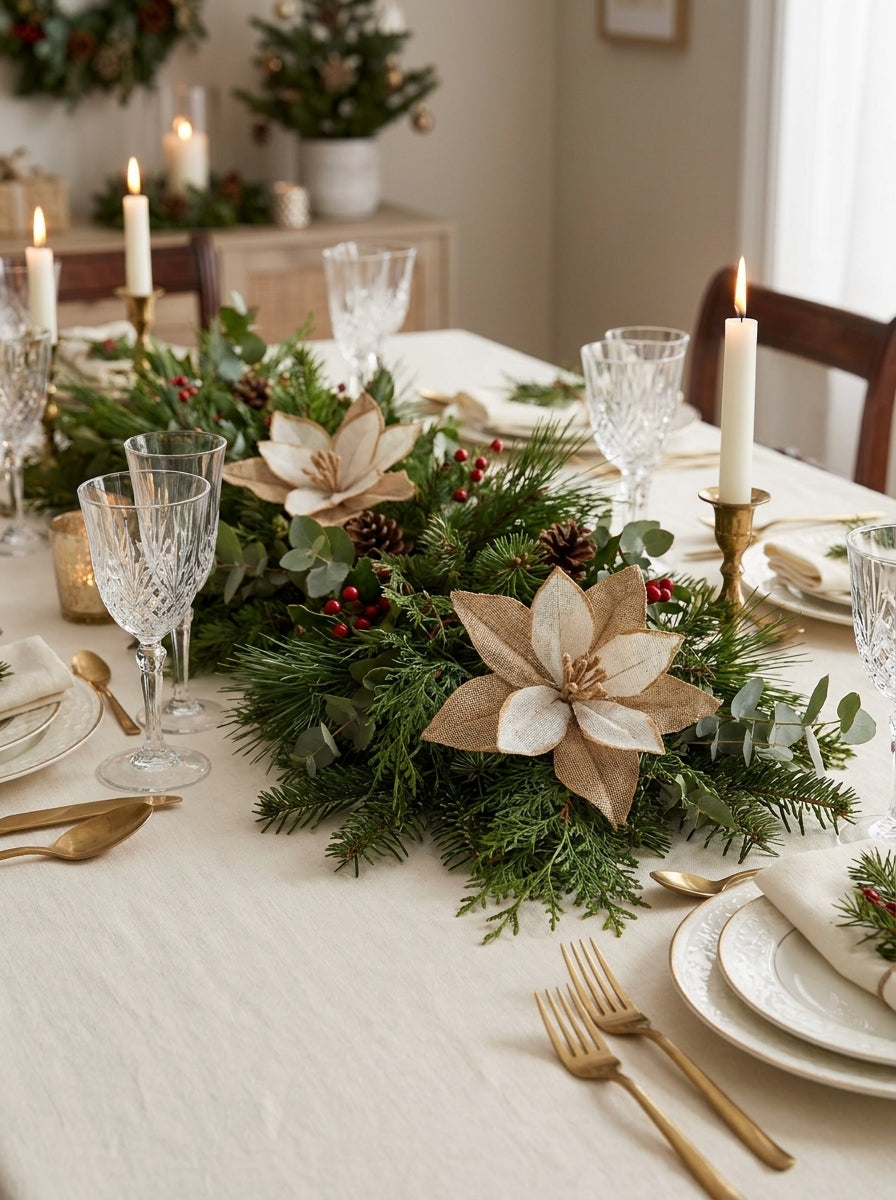 Natural Christmas Krem & Gold Dekoratif Yılbaşı Çiçeği