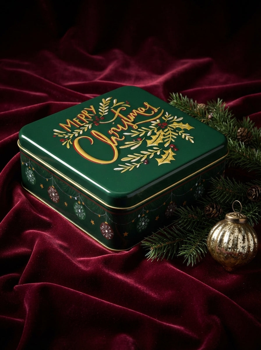 Merry Christmas Green Metal HediyenSaklama Kutusu