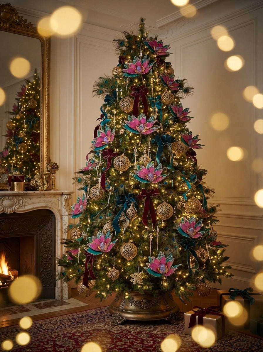 Emerald Pink Poinsettia Klipsli Dekoratif Yılbaşı Çiçeği