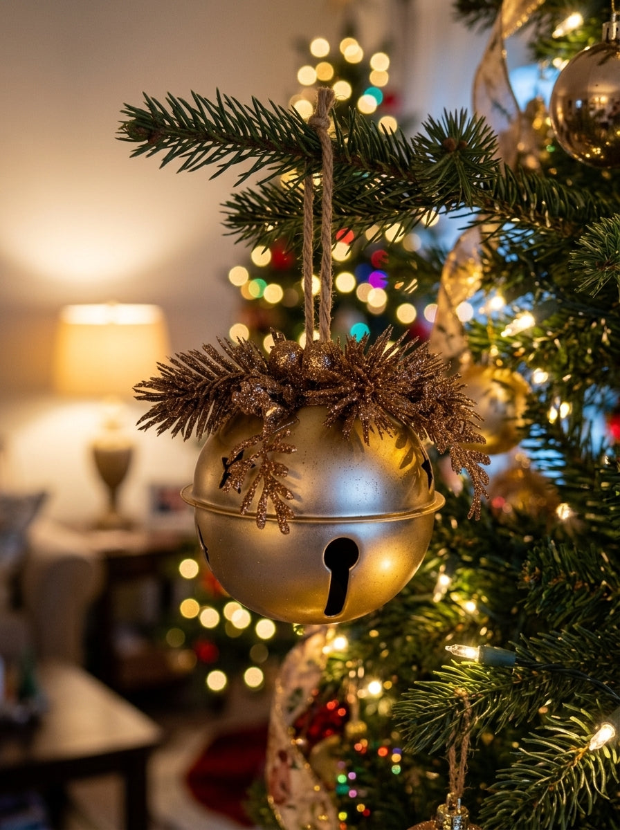 Nordic Christmas Bell Gold – Işıltılı Çam Dallı Yılbaşı Çanı