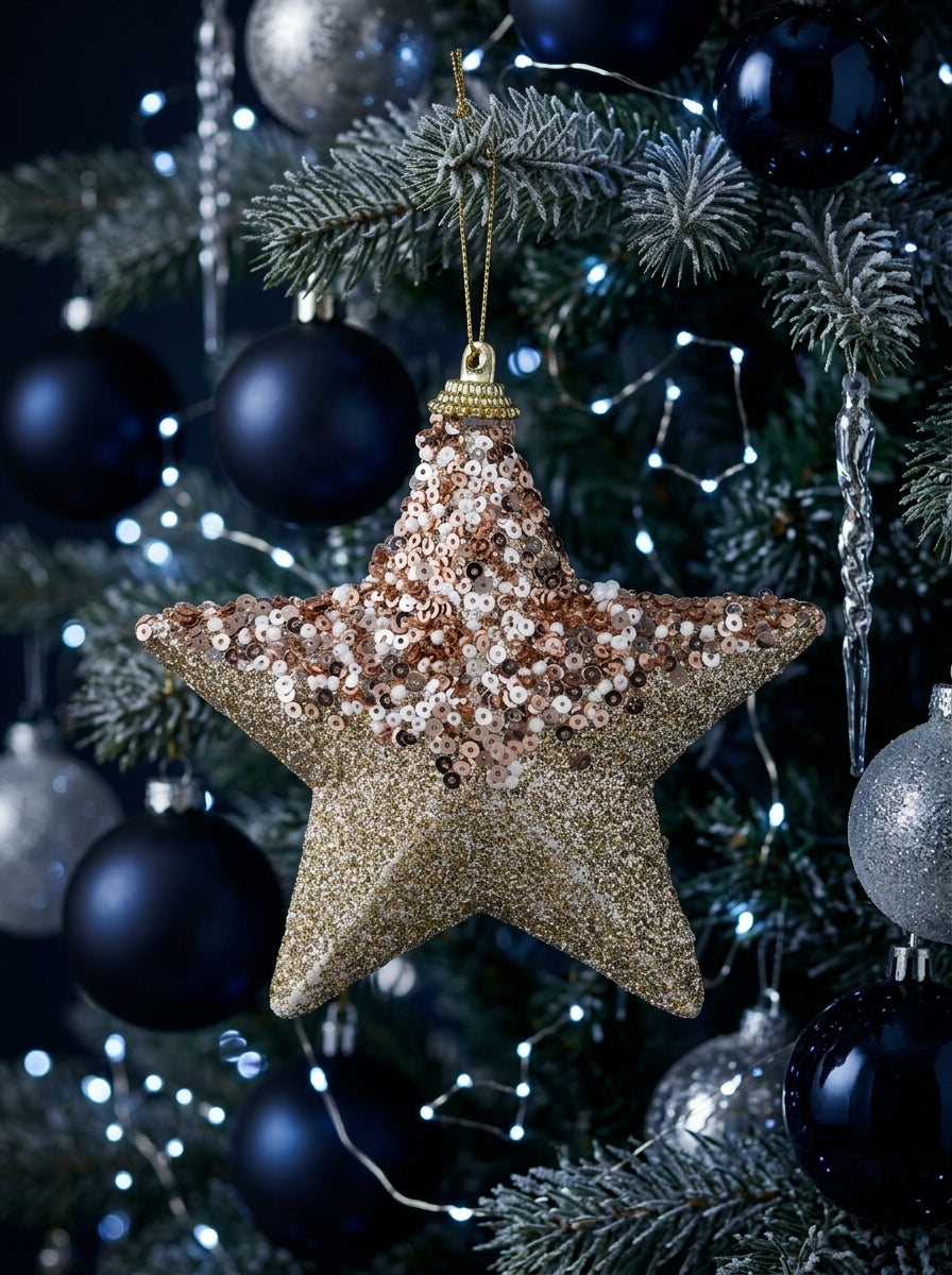 Champagne Glitter Payetli Yıldız Yılbaşı Süsü