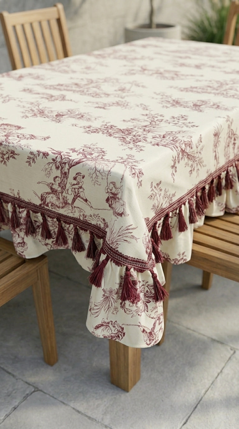 Toilea Burgundy Ruffle Masa Örtüsü