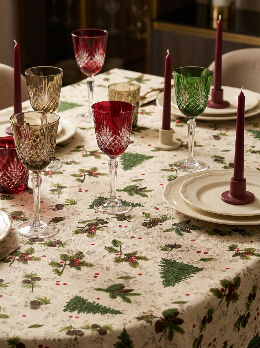 Christmas Forest Gold Dekoratif Yılbaşı Masa Örtüsü