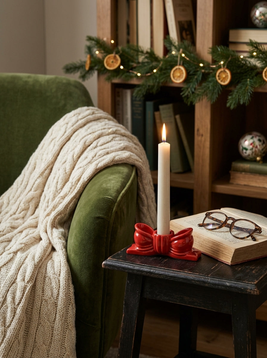 Red Ribbon Candlestick Candle Holder