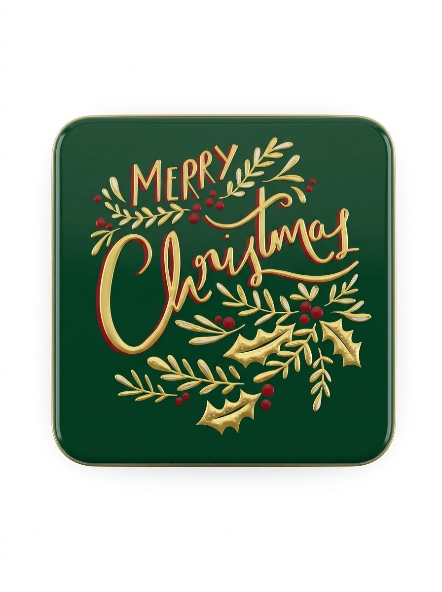 Merry Christmas Green Metal HediyenSaklama Kutusu