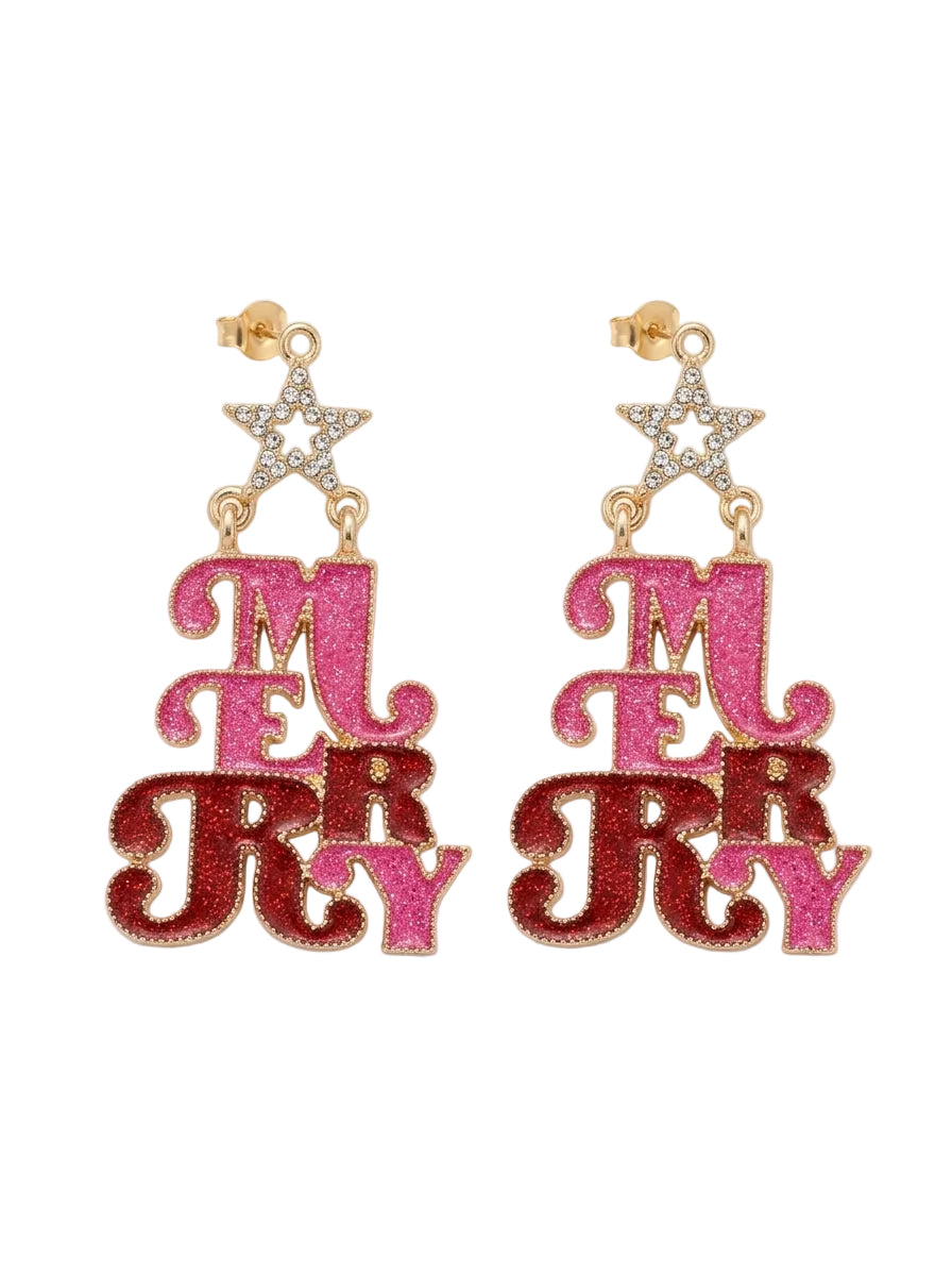 Merry Pink & Red Glitter Christmas Küpe