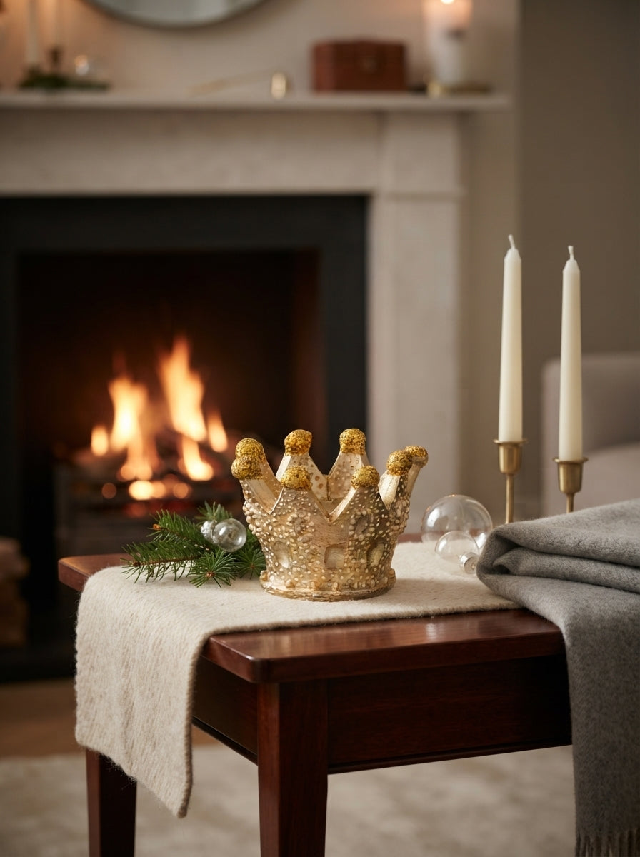 Golden Crown Glitter 3D Dekoratif Yılbaşı Mumu
